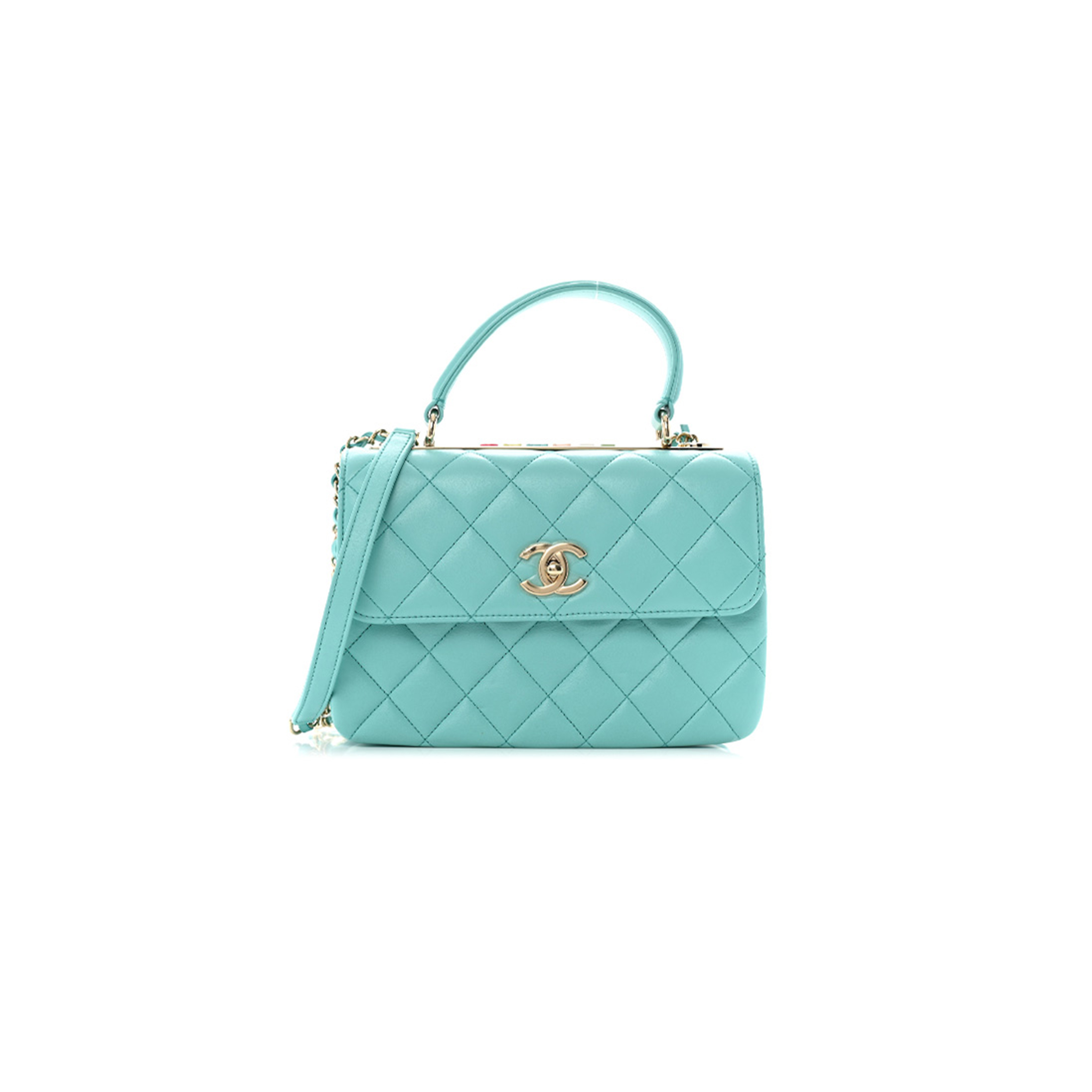 CHANEL LAMBSKIN QUILTED SMALL TRENDY CC DUAL HANDLE FLAP BAG BLUE  (25*17*9cm)
